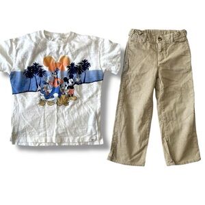 Janie & Jack Disney Boys 5 YR Bundle Khaki Corduroy Pants Disney Mickey & Friend